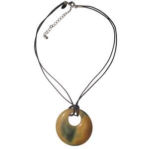 Womens Lia Sophia Glass Pendant Disc Corded Necklace Orange Green 15-18.5 inches